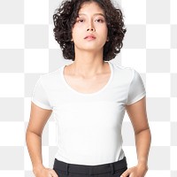Woman png mockup in white round neck t-shirt casual fashion