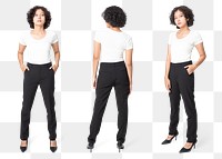 Woman png mockup in black slack pants and kitten heels