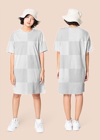 Woman png mockup in transparent t-shirt dress casual wear apparel