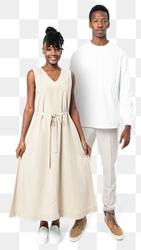 Couple png mockup in minimal dress and tee casual wear apparel