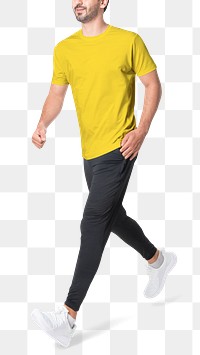 Man png mockup running in work out yellow t-shirt activewear fashion