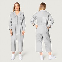 Jumpsuit png mockup transparent trendy street apparel full body and rear view set