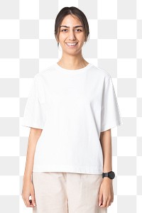 Woman png mockup in white round neck t-shirt casual fashion