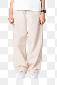 Woman png mockup in beige loose pants comfortable casual wear