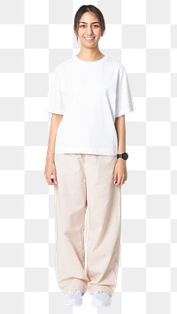 Woman png mockup in white round neck t-shirt casual fashion