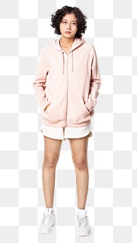 Woman png mockup in pink pastel jacket sportswear fashion full body
