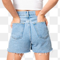 Png women’s denim shorts mockup transparent pocket close up rear view