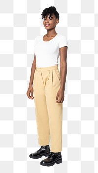 Woman png mockup in beige a-line slacks business casual wear