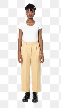 Woman png mockup in beige a-line slacks business casual wear