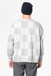 Man png mockup in transparent sweater and beanie winter apparel rear view