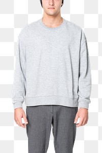 Man png mockup in gray sweater and beanie winter apparel