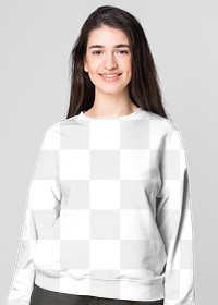 Woman png mockup in transparent sweater winter apparel