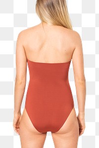 Swimsuit png mockup strapless red women’s summer apparel rear view