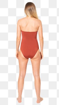 Woman in swimsuit png mockup one-piece summer apparel rear view