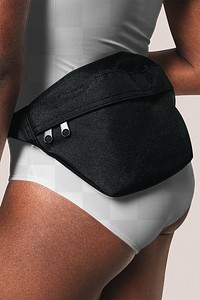 Png one-piece swimsuit mockup with waist bag close up summer apparel shoot