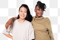 Png African American and Asian woman in plain t-shirts for apparel shoot