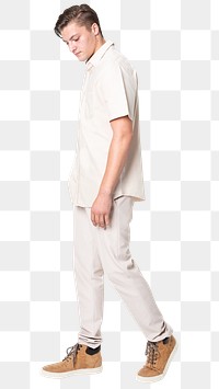 Man png mockup in beige shirt casual wear