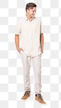 Man png mockup in beige shirt casual wear