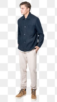 Man png mockup in blue shirt casual wear