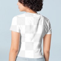 T-shirt png mockup transparent round neck women’s casual fashion rear view