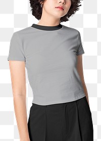Png woman in plain crop top mockup with design space