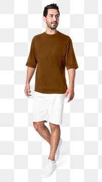 Man png mockup in brown t-shirt basic wear full body