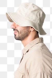 Png man mockup wearing bucket hat and shirt