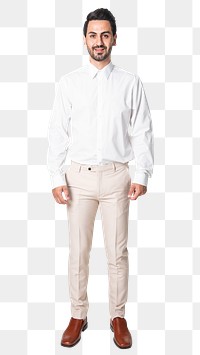 Man png mockup in beige slack pants and shirt formal wear full body