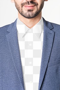 Png men’s shirt transparent mockup wearing blue suit