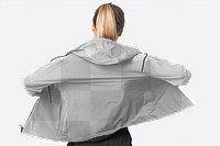 Png women’s windbreaker jacket mockup rear view sportswear fashion shoot