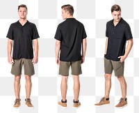 Man png mockup in black shirt casual wear full body set