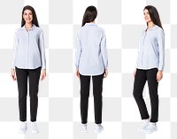 Woman png mockup in blue shirt casual wear full body set