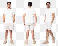 Man png mockup in white t-shirt basic wear full body set