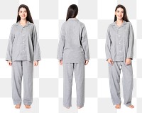 Woman in pajamas png mockup unisex sleepwear apparel full body set