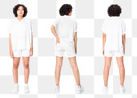 Woman png mockup in white shorts basic wear full body set