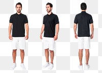 Man png mockup in black polo casual business wear full body set