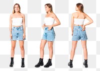 Woman png mockup in white bandeau top and shorts streetwear apparel