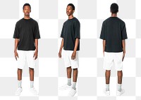 Man png mockup in black t-shirt basic wear full body set