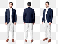 Man png mockup in navy suit formal wear fashion full body set