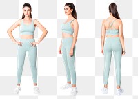 Woman png mockup in green sports bra and yoga pants