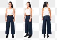 Woman png mockup in black a-line pants streetwear apparel