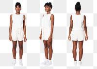 Woman png mockup in white tank top summer apparel set