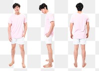 Man png mockup in pink t-shirt basic wear set