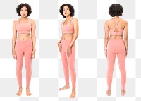 Woman png mockup in pink sports bra and leggings sportswear fashion set