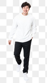 Man png in white long sleeve t-shirt pants men’s casual wear