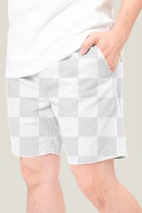 Png man mockup wearing color shorts summer fashion shoot