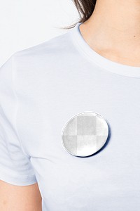 Png pin button mockup on white t-shirt