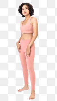 Woman png mockup in pink sports bra and leggings sportswear fashion set