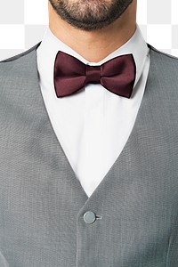 Png man mockup in suit and bow tie formal wear close up
