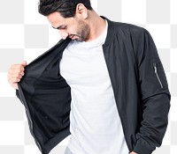 Png man mockup in black simple jacket on transparent background